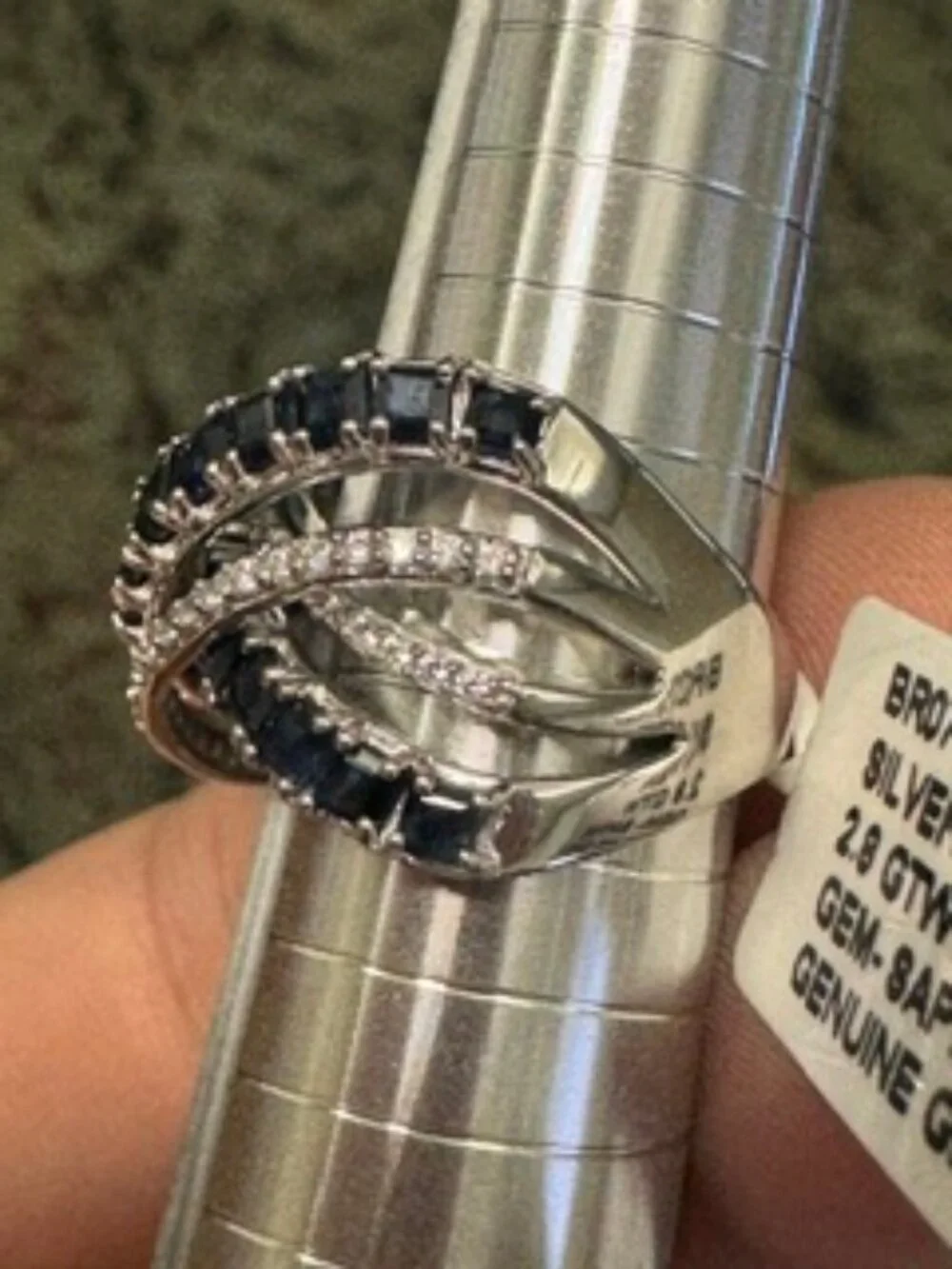 Genuine Sapphire 2.8 CTW Sterling Silver Crisscross Statement Ring Size 7 – NWT